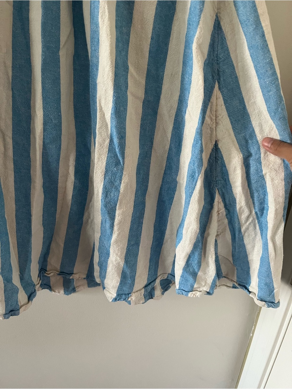 Blue Cream Striped Linen Blend Midi Skirt Large Coastal Beach Resort Euro Summer - Picture 3 of 7